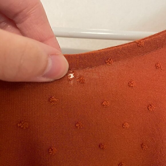 SEE YOU MONDAY Burnt Orange Swiss Dot Tie Shoulder Strap Mini Fit & Flare Dress - Picture 11 of 12